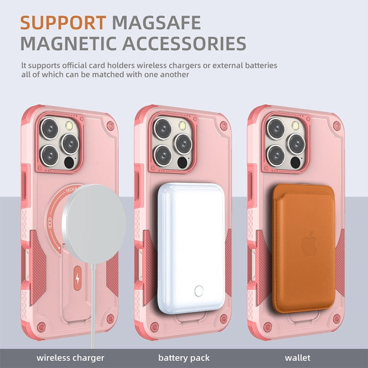 For iPhone 16 Pro Max Armor Magsafe Holder PC Hybrid TPU Phone Case(Pink) by buy2fix