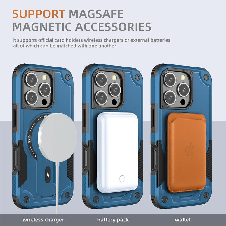 For iPhone 16 Pro Armor Magsafe Holder PC Hybrid TPU Phone Case(Dark Blue) by buy2fix