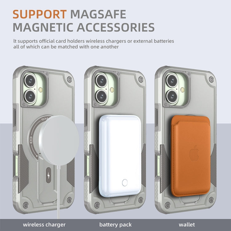 For iPhone 16 Plus Armor Magsafe Holder PC Hybrid TPU Phone Case(Grey) by buy2fix