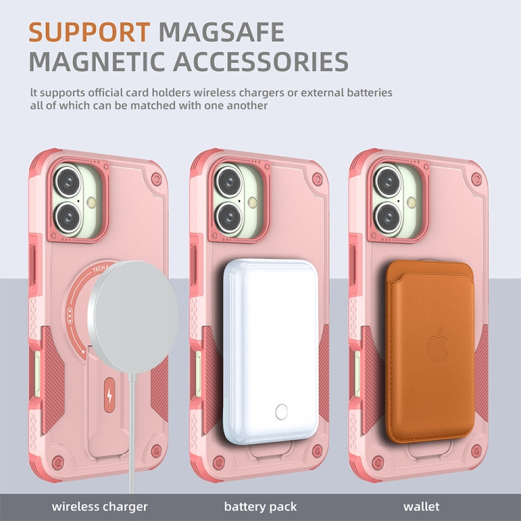 For iPhone 16 Plus Armor Magsafe Holder PC Hybrid TPU Phone Case(Pink) by buy2fix