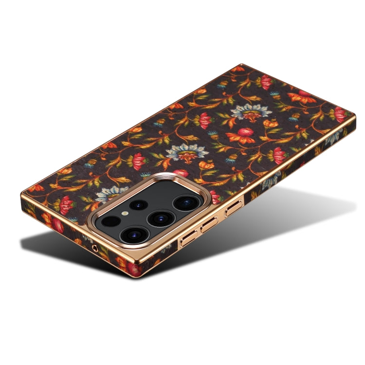 For Samsung Galaxy S23 Ultra 5G Denior Flower Language Series Electroplated Phone Case(Black) by Denior