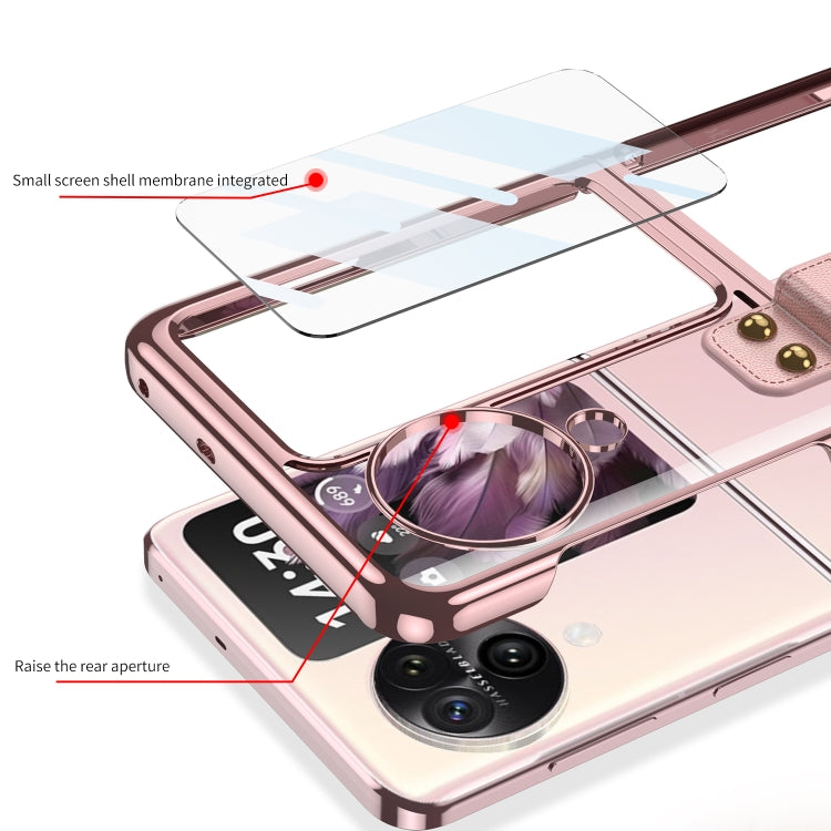 For OPPO Find N3 Flip GKK Electroplating Phone Case with Ring(Pink) by GKK