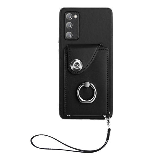 For Samsung Galaxy S20 FE Organ Card Bag Ring Holder PU Phone Case with Lanyard(Black) by buy2fix