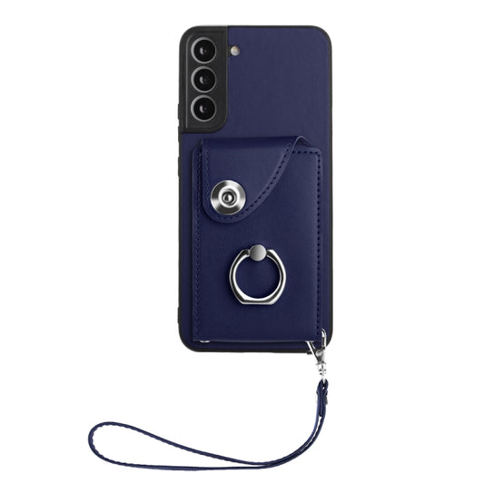 For Samsung Galaxy S22 5G Organ Card Bag Ring Holder PU Phone Case with Lanyard(Blue) by buy2fix