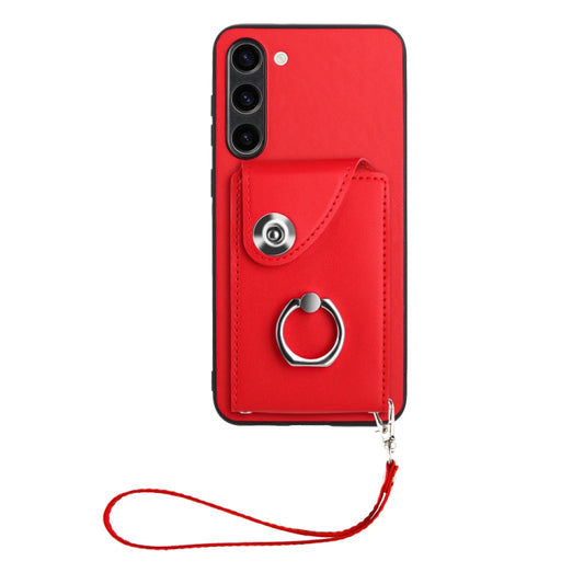 For Samsung Galaxy S23+ 5G Organ Card Bag Ring Holder PU Phone Case with Lanyard(Red) by buy2fix