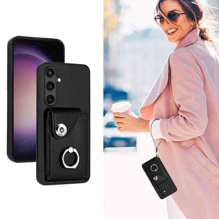 For Samsung Galaxy S24+ 5G Organ Card Bag Ring Holder PU Phone Case with Lanyard(Black) by buy2fix