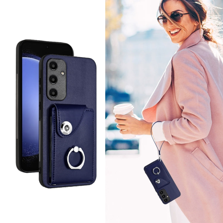 For Samsung Galaxy A55 Organ Card Bag Ring Holder PU Phone Case with Lanyard(Blue) by buy2fix