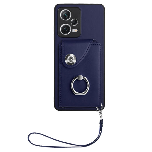 For Xiaomi Redmi Note 12 Pro+ 5G Global Organ Card Bag Ring Holder PU Phone Case with Lanyard(Blue) by buy2fix