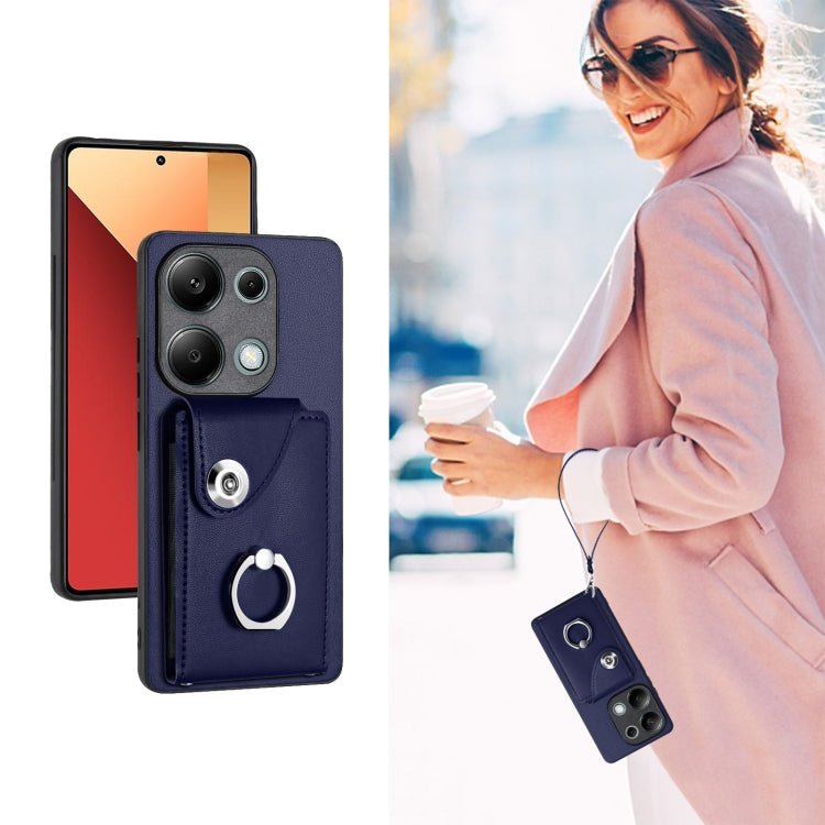 For Xiaomi Redmi Note 13 Pro 4G Global Organ Card Bag Ring Holder PU Phone Case with Lanyard(Blue) by buy2fix