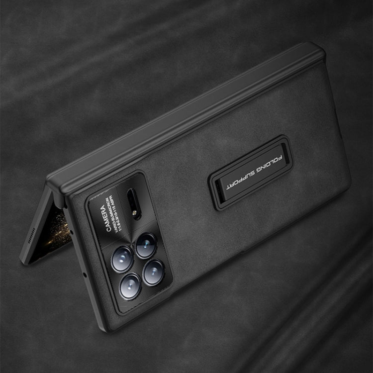 For Xiaomi Mix Fold 3 GKK Integrated Frosted Fold Hinge Leather Phone Case with Holder(Brown) by GKK