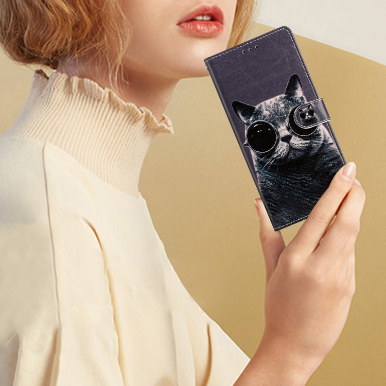 For Blackview A53 Pro Colored Drawing Leather Phone Case(Sunglasses Cat) by buy2fix