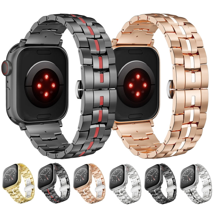For Apple Watch SE 2023 44mm Butterfly Buckle 5-Beads Metal Watch Band(Black Red) by buy2fix