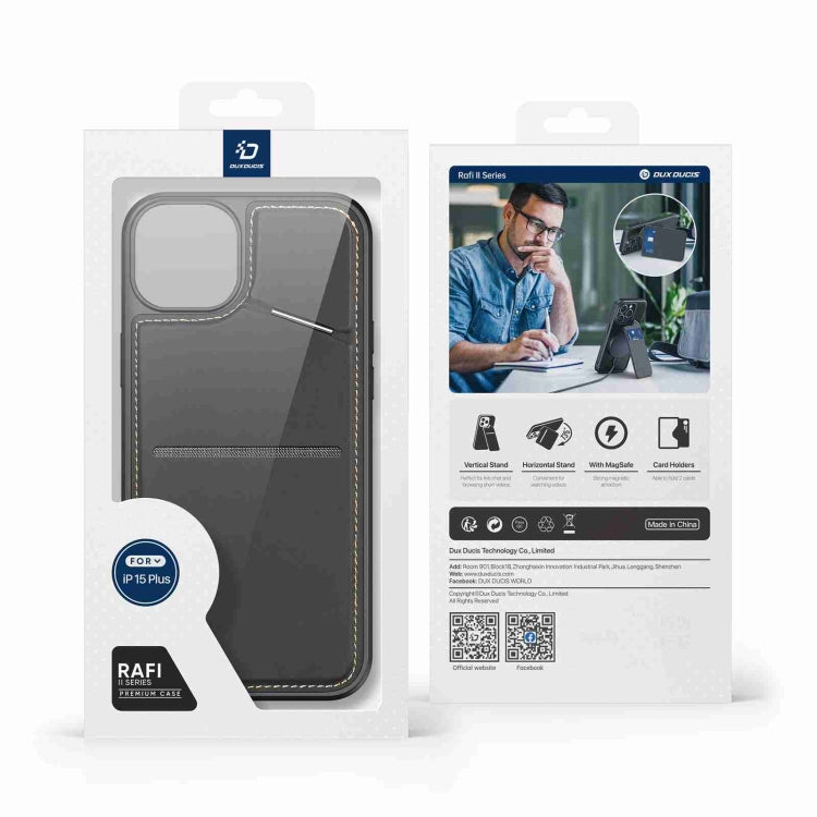 For iPhone 15 Plus DUX DUCIS Rafi II Series MagSafe Magnetic Holder RFID Phone Case(Black) by DUX DUCIS