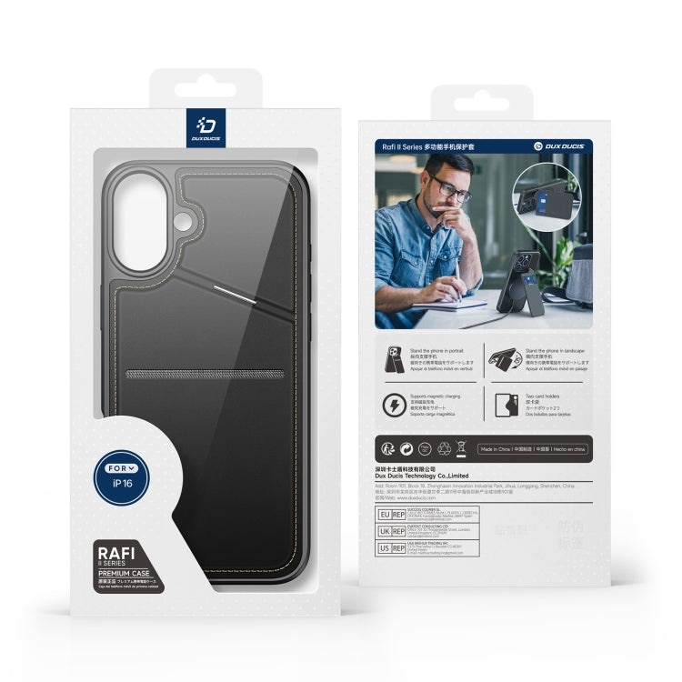 For iPhone 16 DUX DUCIS Rafi II Series MagSafe Magnetic Holder RFID Phone Case(Black) by DUX DUCIS