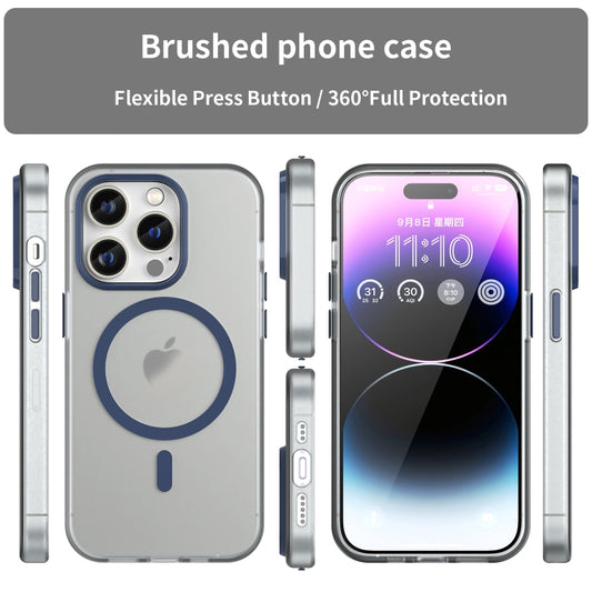 For iPhone 14 Pro MagSafe Frosted Translucent TPU + PC Full Coverage Phone Case(Dark Blue) by buy2fix