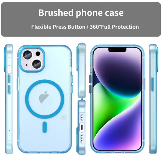 For iPhone 15 MagSafe Frosted Translucent TPU + PC Full Coverage Phone Case(Blue) by buy2fix
