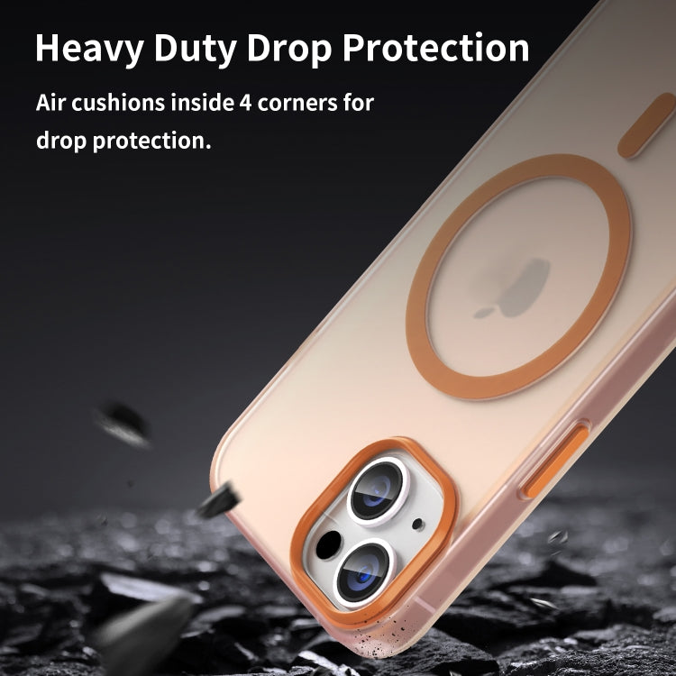 For iPhone 15 MagSafe Frosted Translucent TPU + PC Full Coverage Phone Case(Orange) by buy2fix