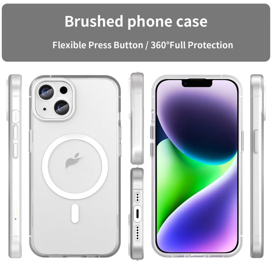 For iPhone 16 MagSafe Frosted Translucent TPU + PC Full Coverage Phone Case(White) by buy2fix