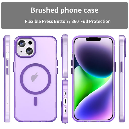 For iPhone 16 MagSafe Frosted Translucent TPU + PC Full Coverage Phone Case(Dark Purple) by buy2fix