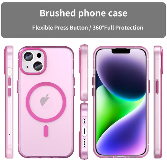 For iPhone 16 MagSafe Frosted Translucent TPU + PC Full Coverage Phone Case(Pink) by buy2fix