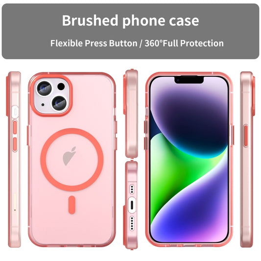 For iPhone 16 MagSafe Frosted Translucent TPU + PC Full Coverage Phone Case(Red) by buy2fix