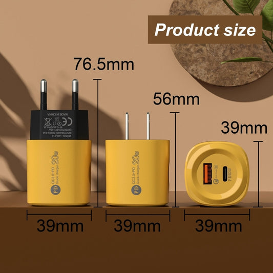 PD20W Type-C + USB QC3.0 Charging Charger, Plug Type:EU Plug(Yellow) by buy2fix