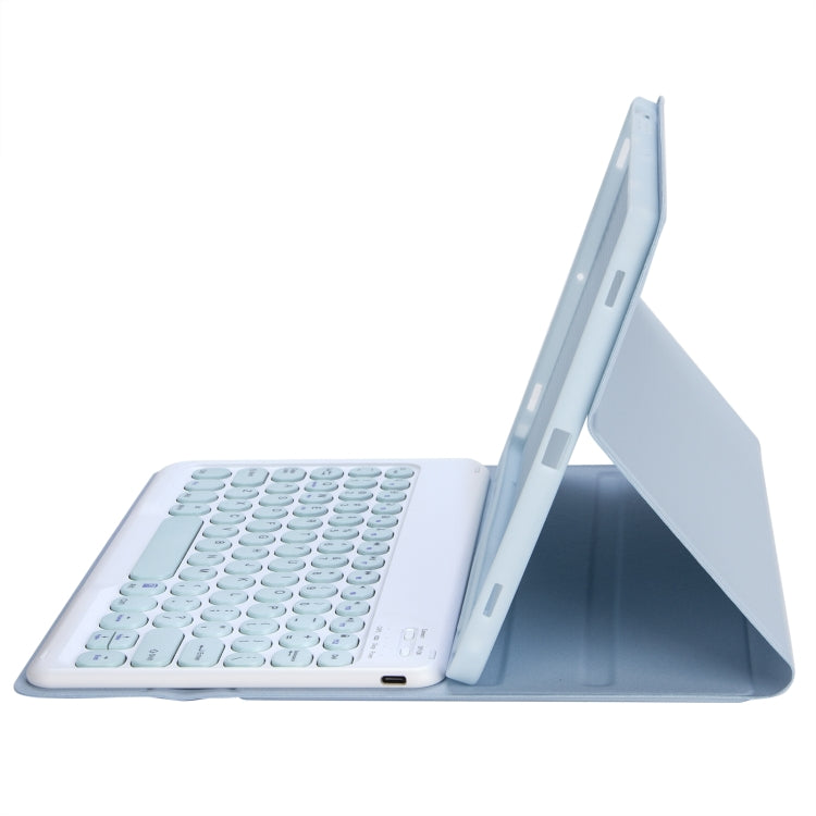 For Samsung Galaxy Tab S10 Lite / S10 FE / S9 FE / S9 Candy Color TPU Round Keycap Bluetooth Keyboard Leather Case with Pen Slot(Ice Blue) by buy2fix