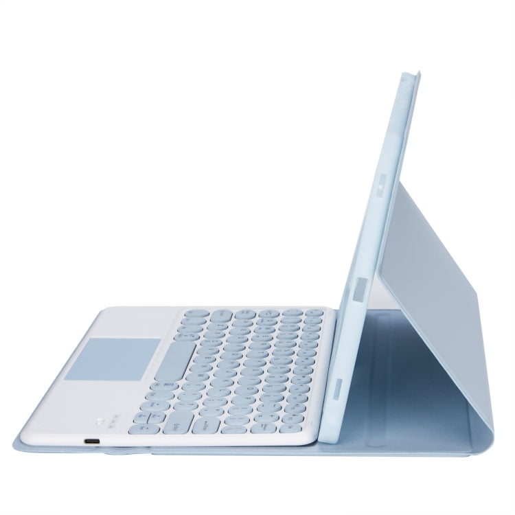 For Samsung Galaxy Tab S10 Lite / S10 FE / S9 FE / S9 Candy Color TPU Round Keycap Touch Bluetooth Keyboard Leather Case(Ice Blue) by buy2fix