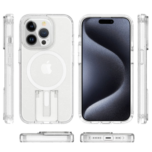 For iPhone 15 Pro Shockproof Terminator MagSafe Phone Case with Holder(Glitter White) by buy2fix