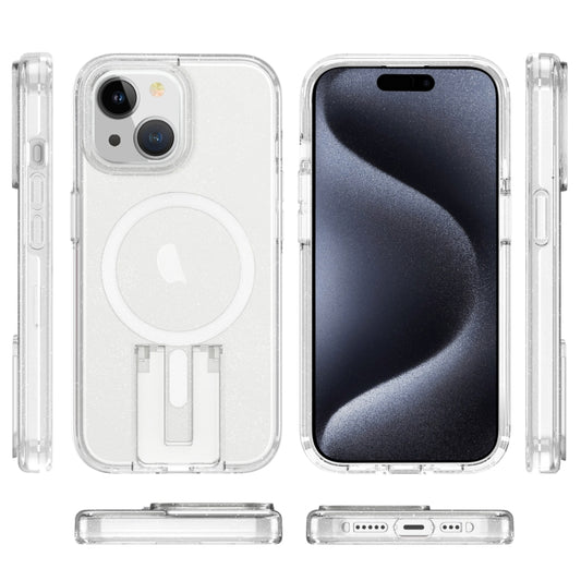 For iPhone 15 Shockproof Terminator MagSafe Phone Case with Holder(Glitter White) by buy2fix