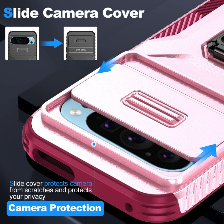 For Google Pixel 10 / 10 Pro / 9 / 9 Pro Sliding Camshield Holder Phone Case(Pink + Rose Red) by buy2fix