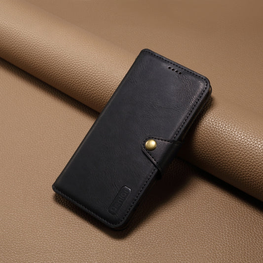 For iPhone 16 Pro Max Denior Cowhide Texture Wallet Style Leather Phone Case(Black) by Denior