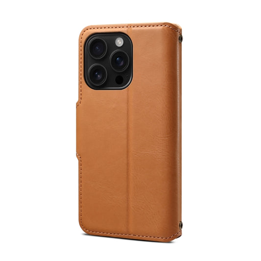 For iPhone 16 Pro Denior Cowhide Texture Wallet Style Leather Phone Case(Khaki) by Denior