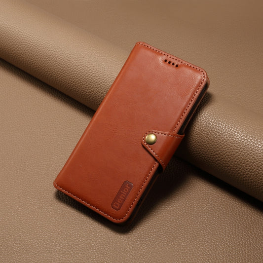 For iPhone 16 Plus Denior Cowhide Texture Wallet Style Leather Phone Case(Brown) by Denior