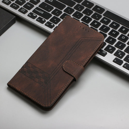 Cubic Skin Feel Flip Leather Phone Case For OnePlus 12(Brown) by buy2fix