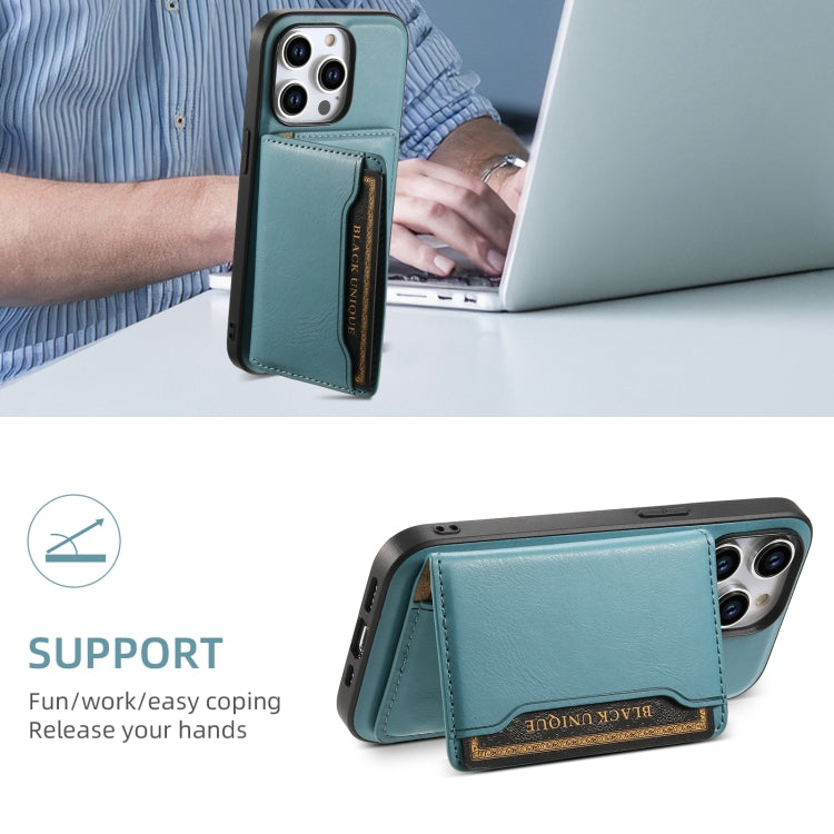 For iPhone 15 Denior Cowhide Texture Leather MagSafe Detachable Wallet Phone Case(Blue) by Denior