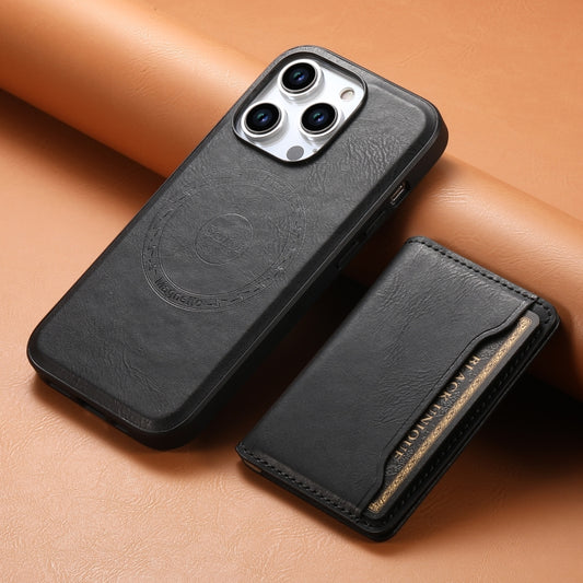 For iPhone 15 Denior Cowhide Texture Leather MagSafe Detachable Wallet Phone Case(Black) by Denior