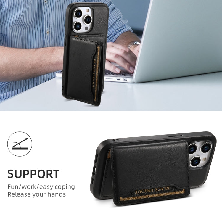 For iPhone 15 Denior Cowhide Texture Leather MagSafe Detachable Wallet Phone Case(Black) by Denior