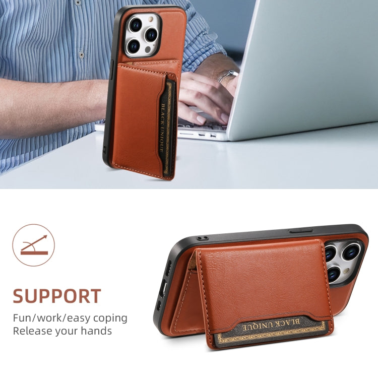 For iPhone 14 Pro Denior Cowhide Texture Leather MagSafe Detachable Wallet Phone Case(Brown) by Denior