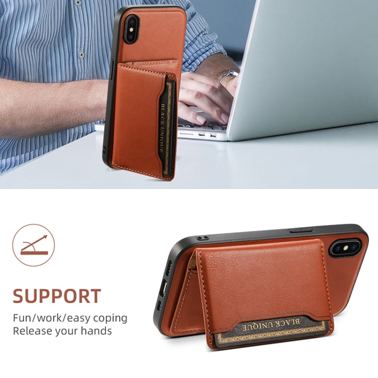 For iPhone X / XS Denior Cowhide Texture Leather MagSafe Detachable Wallet Phone Case(Brown) by Denior