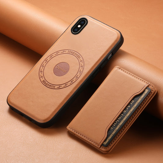 For iPhone XS Max Denior Cowhide Texture Leather MagSafe Detachable Wallet Phone Case(Khaki) by Denior