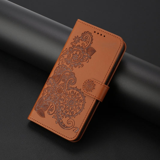 For Google Pixel 9 Pro Datura Flower Embossed Flip Leather Phone Case(Brown) by buy2fix