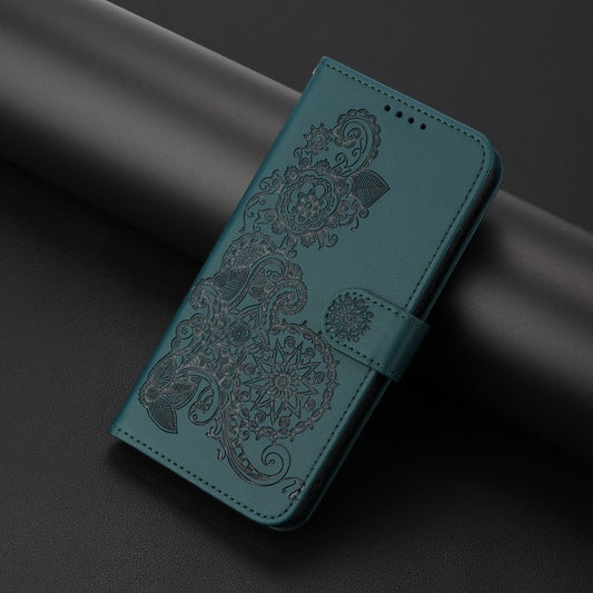 For Google Pixel 9 Pro Datura Flower Embossed Flip Leather Phone Case(Dark Green) by buy2fix