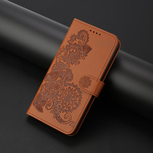 For OnePlus 12 Datura Flower Embossed Flip Leather Phone Case(Brown) by buy2fix