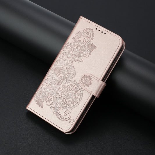 For OnePlus 12 Datura Flower Embossed Flip Leather Phone Case(Rose Gold) by buy2fix