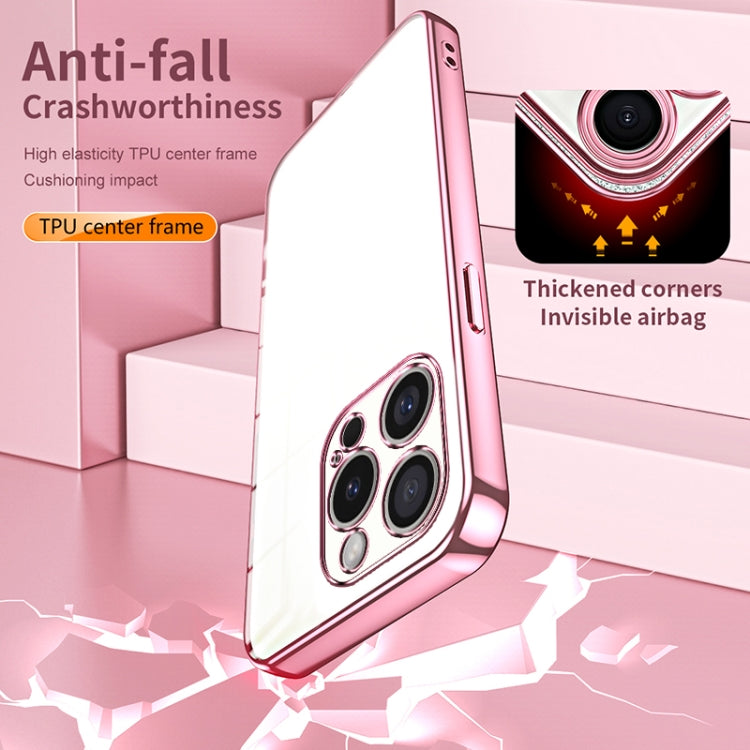 For iPhone 16 Pro Transparent Plating Fine Hole Phone Case(Pink) by buy2fix