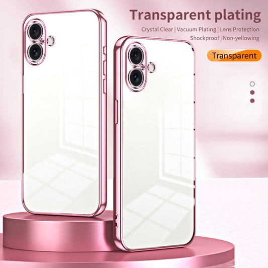 For iPhone 16 Plus Transparent Plating Fine Hole Phone Case(Pink) by buy2fix