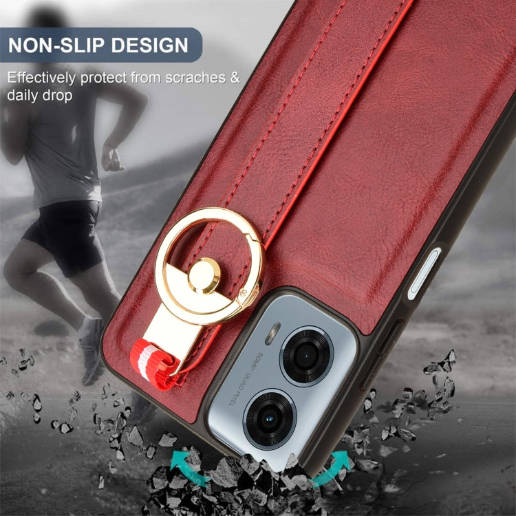 For Motorola Moto G 5G 2024 Wristband Leather Back Phone Case(Red) by buy2fix