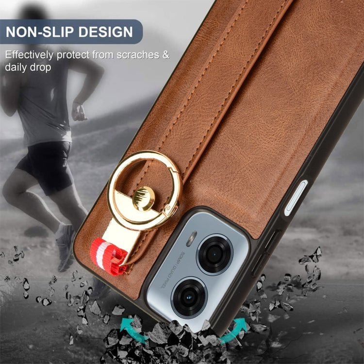 For Motorola Moto G Play 5G 2024 Wristband Leather Back Phone Case(Brown) by buy2fix