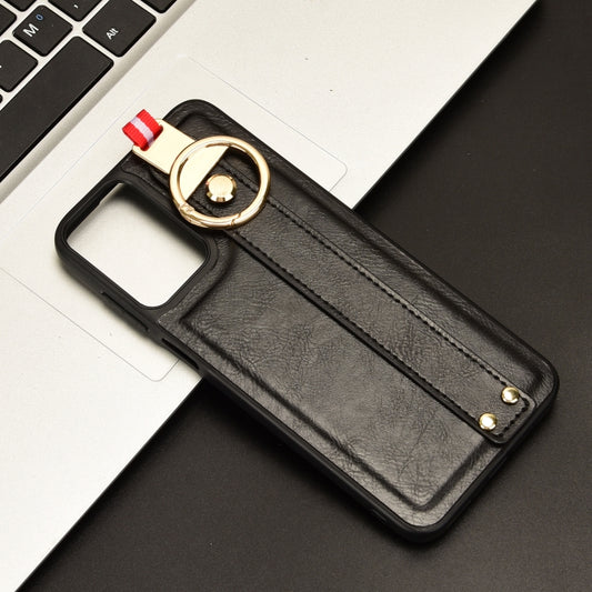 For Motorola Moto G Play 4G 2024 Wristband Leather Back Phone Case(Black) by buy2fix